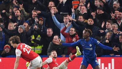 Tammy Abraham appeals after being fouled by Arsenal defender David Luiz to win a penalty. AFP