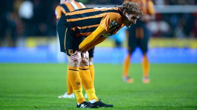 Nikica Jelevic of Hull City reacts following his team's 0-0 draw with West Bromwich Albion in the Premier League on Saturday at the KC Stadium. Nigel Roddis / Getty Images