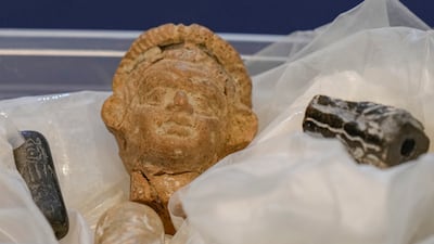 Antiquities recently recovered from the US, announced in a recent trip by Iraqi Prime Minister Mohammed Shia Al Sudani, are displayed in Baghdad. All photos: AP