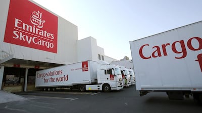 Trucks are loaded at Emirates SkyCentral. Kamran Jebreili / AP Photo