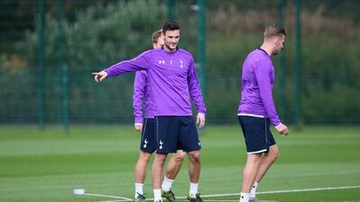 Spurs goalkeeper Hugo Lloris gestures during the team’s Wednesday training session ahead of Thursday’s Europa League contest. Matthew Childs / Action Images / Reuters