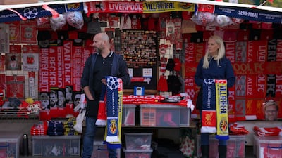 A fan shop opens up outside Anfield Stadium. AP