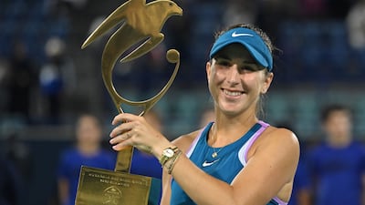 Belinda Bencic poses with the trophy after winning the Mubadala Abu Dhabi Open. AFP