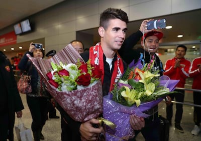 Brazilian star Oscar arrives in China after signing for Shanghai Port in 2017. AFP