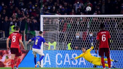 Italy's Jorginho misses a chance to score from the penalty spot. Reuters