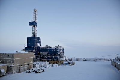 An oil-drilling rig at the Caelus Energy Oooguruk Development Project in Harrison Bay, Alaska. Bloomberg