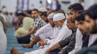 Eid Al Adha morning prayers are held at the Zayed the Second Mosque in Abu Dhabi. Victor Besa / The National