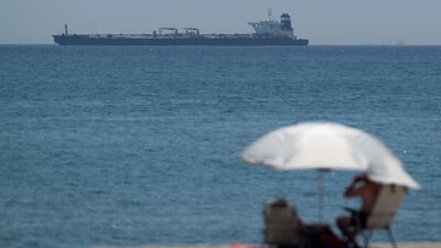 A picture shows supertanker Grace 1 suspected of carrying crude oil to Syria in violation of EU sanctions. AFP