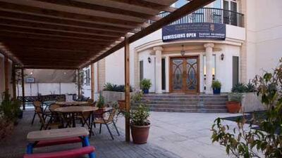 The empty exterior area of St. Andrews school in Al Safa. Parents received an email yesterday at around 5:30pm alerting them the school would not re-open.