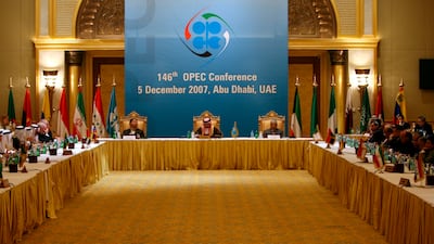 Mohamed Al Hamli, UAE Oil Minister, takes centre stage at the Opec conference in Abu Dhabi, December 2007. EPA