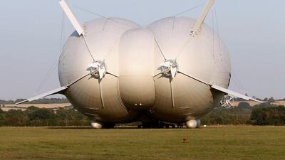 The Airlander, known affectionately as the "flying bum" taxis ahead of its maiden flight. It has a cruising speed of just under 150kph. Justin Tallis / AFP