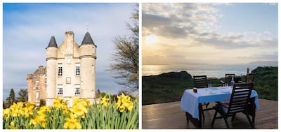 Scotland's Glenapp Castle offers a penthouse apartment in the turrets with a rooftop viewing platform. Instagram