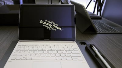 The Samsung Galaxy Book is displayed on the eve of the opening of the Mobile World Congress in Barcelona. EPA
