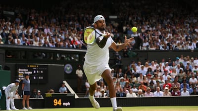 Nick Kyrgios of Australia plays a forehand against Brandon Nakashima of the US. Getty