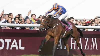 Ryan Moore rides Found to the win at The Qatar Prix de l'Arc de Triomphe at Chantilly racecourse. Alan Crowhurst / Getty Images