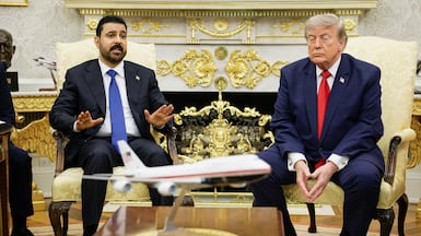 US President Donald Trump with Iraqi Prime Minister Ali Al Zaidi in the Oval Office of the White House in Washington, DC. Reuters