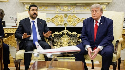 US President Donald Trump with Iraqi Prime Minister Ali Al Zaidi in the Oval Office of the White House in Washington, DC. Reuters