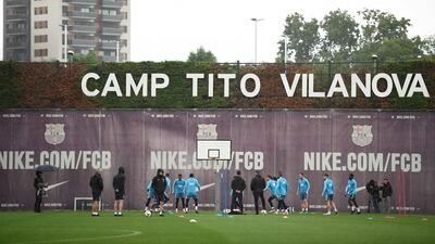 Barcelona players attend a training session at the Joan Gamper Sports City in Sant Joan Despi. AFP