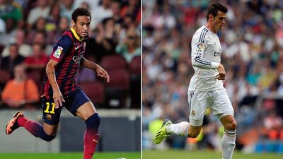 Neymar, left, and Gareth Bale, right, are just two examples of how the top two clubs in La Liga far outpace the rest of the copmetition. Pierre-Philippe Marcou / AFP