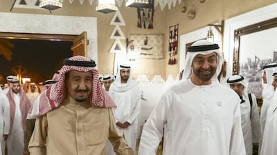 Sheikh Mohamed bin Zayed, Crown Prince of Abu Dhabi and Deputy Supreme Commander of the UAE Armed Forces meets with King Salman of Saudi Arabia at Al Auja Palace in Riyadh.
