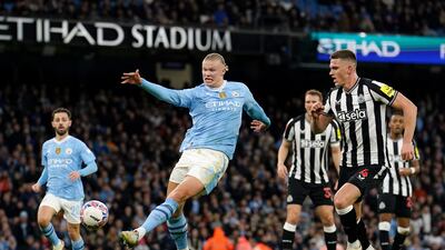 Manchester City's Erling Haaland attempts a shot on goal. PA