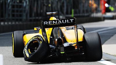 Kevin Magnussen of Denmark driving the (20) Renault Sport Formula One Team Renault RS16 Renault RE16 turbo suffers a puncture on track during practice for the Formula One Grand Prix of China at Shanghai International Circuit on April 15, 2016 in Shanghai, China. Thompson/Getty Images