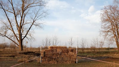 Hay fills a goalpost during the traditional Cossack games outside the village of Arkhonskaya in North Ossetia, Alania, Russia. Eduard Korniyenko / Reuters
