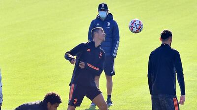 Cristiano Ronaldo trains at Continassa Centre in Turin on Monday. EPA