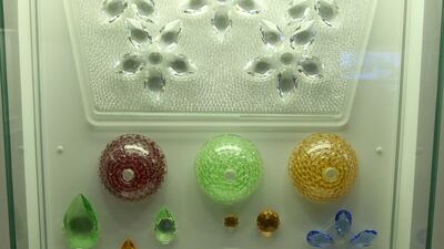 A cabinet of crystals from the chandeliers in the Sheikh Zayed Grand Mosque, manufactured by a German-Italian company. Courtesy EU Delegation