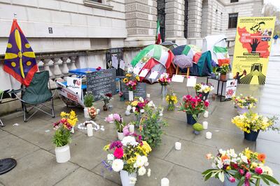 Vahid Beheshti is protesting outside Britain's Foreign Office in London. Reuters