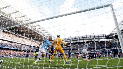Soccer Football - Premier League - Manchester City v Tottenham Hotspur - Etihad Stadium, Manchester, Britain Manchester City's Gabriel Jesus celebrates scoring a goal with Nicolas Otamendi and team mates before it is disallowed following a VAR review Action Images via Reuters