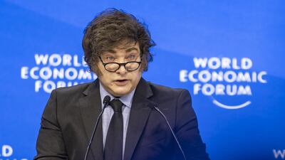 Argentina's President Javier Milei speaks during a panel session at World Economic Forum in Davos. EPA