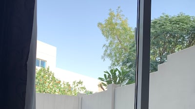 Amy taking a look at the the backyard.