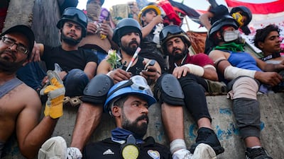 Demonstrators gather near al-Jumhuriya bridge in Baghdad. AFP
