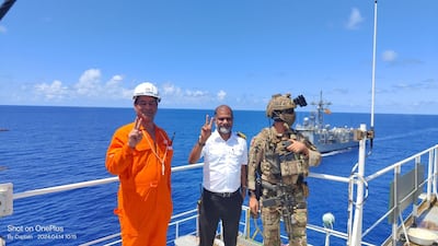 Naval ships escort cargo ship MV Abdullah out of the high risk zone after the vessel with 23 crew was released by Somali pirates. Photo: SR Shipping