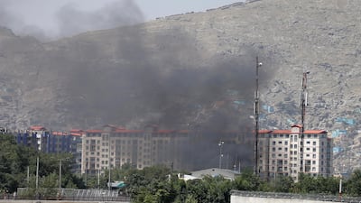 Smoke rises from the site of a blast and gunfire in Kabul, Afghanistan.REUTERS