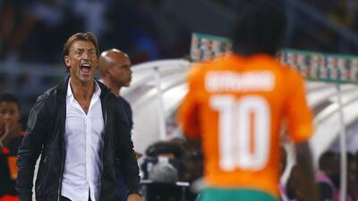 Ivory Coast’s head coach Herve Renard of France reacts during their semi-final soccer match of the 2015 African Cup of Nations against Democratic Republic of Congo in Bata, February 4, 2015. REUTERS/Amr Abdallah Dalsh