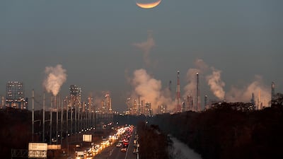 The Shell Norco Manufaturing Complex, at sunrise in St. Charles Parish, La. Last year, Congress pledged $3.5 billion to carbon capture and sequestration projects around the US, which has been called the largest federal investment ever by advocates for the technology. AP