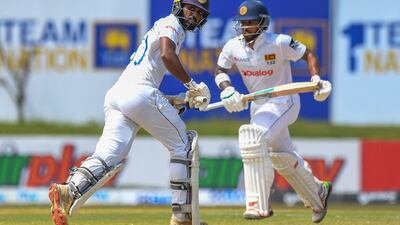 Sri Lanka's Kusal Mendis, right, and Oshada Fernando scored fifties at Galle on Monday. AFP
