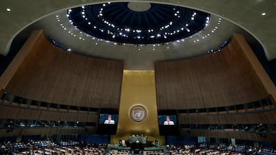 In this Sept. 20, 2017 file photo, then President of Chile Michelle Bachelet speaks during the United Nations General Assembly. AP
