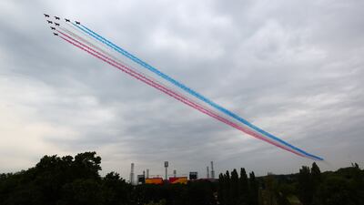 The RAF Red Arrows' flypast. Getty