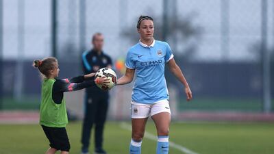 Lucy Bronze of Manchester City Women’s FC in action during the Fatima Bint Mubarak Ladies Sports Academy Challenge between Melbourne City Women and Manchester City Women at New York University Abu Dhabi Campus on February 17, 2016 in Abu Dhabi, United Arab Emirates. Warren Little/Getty Images
