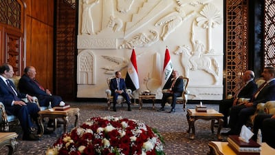 Iraqi President Barham Salih receives his Egyptian counterpart, Abdel Fattah El-Sisi at Baghdad Airport. AFP