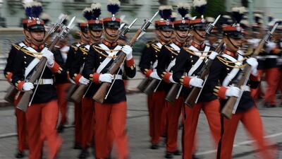Army cadets arrive at Constitution Square before the start of a ceremony to celebrate Guatemala's and Central America's 201 years of independence from Spain, in Guatemala City. AP