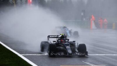 AlphaTauri's Pierre Gasly on the rain-soaked track. Getty