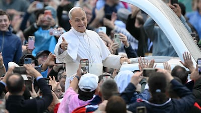 Pope Leo XIV greets worshippers during the weekly general audience in St Peter's Square. AFP