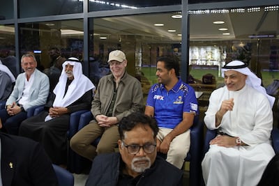 Sheikh Nahayan Mabarak Al Nahayan, Chairman of the Emirates Cricket Board, second left, alongside Desert Vipers owner Avram Glazer. Photo: CREIMAS // ILT20