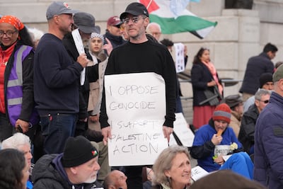 Massive Attack musician Robert Del Naja during a demonstration against the ban on Palestine Action, in Trafalgar Square, central London, in April. Getty Images