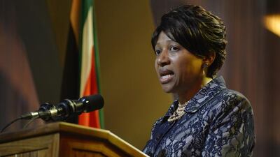 Nelson Mandela's granddaughter Nandi Mandela speaks during the funeral ceremony. Odd Andersen / EPA