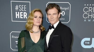 Anna Paquin in Jenny Packham and Stephen Moyer in Giorgio Armani. AP